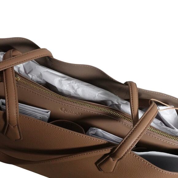 NWOT Quince Italian Leather Triple Compartment Shopper Tote Cappuccino Brown - Picture 10 of 12